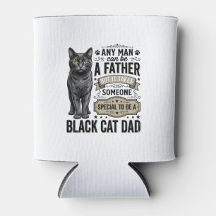 黒猫のパパ  レトロ風の彫刻Tシャツデザイン_1 缶クーラー