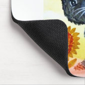 黒猫のヒマワリの花の木の水彩画 マウスパッド (コーナー)