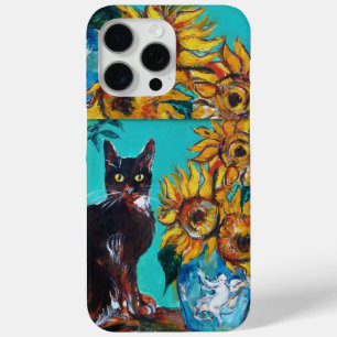 黒猫のヒマワリターコイズCase-M iPhone 15 Pro Maxケース