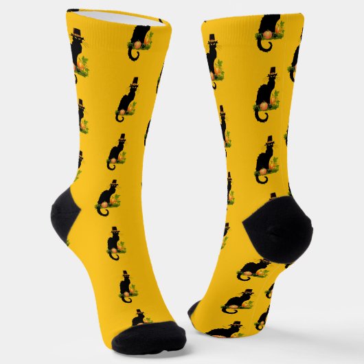 黒猫のピルグリムとハロウィン+感謝祭 ソックス (傾斜あり)