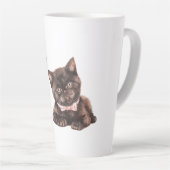 黒猫のピンクのリボン カフェラテマグ (右アングル)