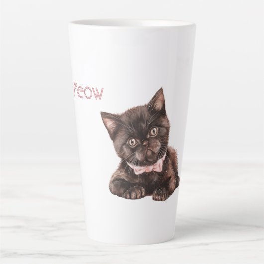 黒猫のピンクのリボン カフェラテマグ (正面)