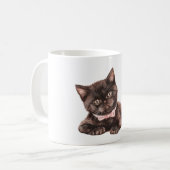 黒猫のピンクのリボン コーヒーマグカップ (正面左)