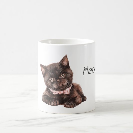 黒猫のピンクのリボン コーヒーマグカップ (中央)