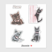 黒猫のピンクのリボン シール (シート)