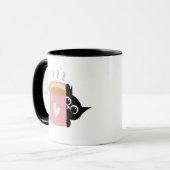 黒猫のピンクハートコーヒー好きマグ マグカップ (正面左)