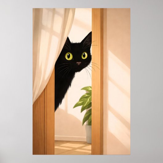 黒猫のピークポスター、ミニマリストアニマル ポスター (正面)