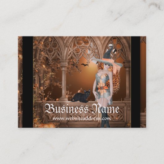 黒猫のファンタジーの名刺を持つ魔法使い 名刺 (正面)