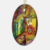 黒猫のフィレンツェの中世の路地 セラミックオーナメント (左)