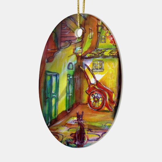 黒猫のフィレンツェの中世の路地 セラミックオーナメント (左)