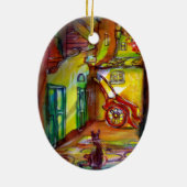 黒猫のフィレンツェの中世の路地 セラミックオーナメント (裏面)