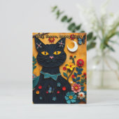 黒猫のフォークアート ポストカード (スタンド正面)