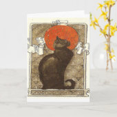 黒猫のフランス人のヴィンテージ カード (黄色い花)