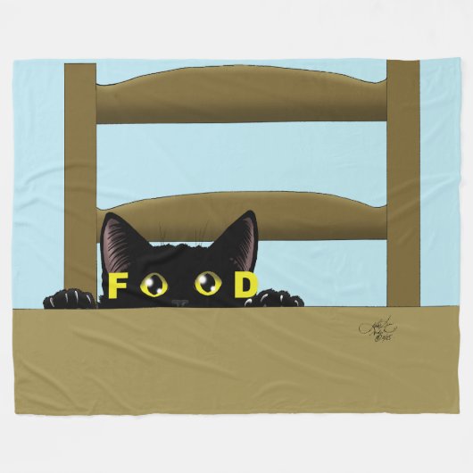 黒猫のフード 笑える お腹すいた猫 ユーモア フリースブランケット (正面(横))