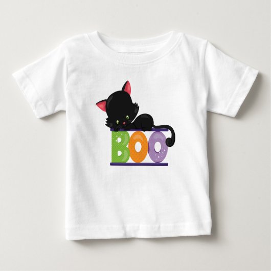 黒猫のブーイングのベビーのTシャツ ベビーTシャツ (正面)
