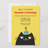 黒猫のブーオブラックおもしろい1歳の誕生日 招待状 (正面)