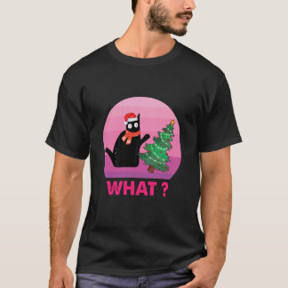 黒猫のプレゼントがクリスマスツリーを倒す 猫って Tシャツ