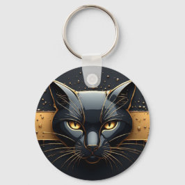 黒猫のヘッドデザインにゴールドのドリップ模様 🐈 キーホルダー