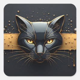 黒猫のヘッドデザインにゴールドのドリップ模様 🐈 スクエアシール