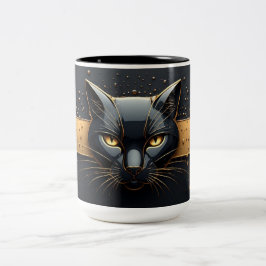 黒猫のヘッドデザインにゴールドのドリップ模様 🐈 ツートーンマグカップ