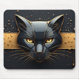 黒猫のヘッドデザインにゴールドのドリップ模様 🐈 マウスパッド