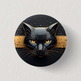 黒猫のヘッドデザインにゴールドのドリップ模様 🐈 缶バッジ