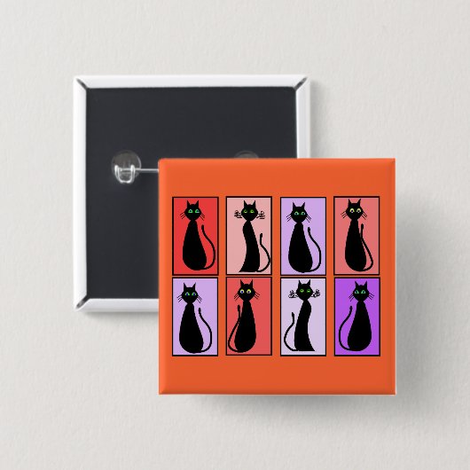 黒猫のポップアートのギフト 缶バッジ (正面&裏面)