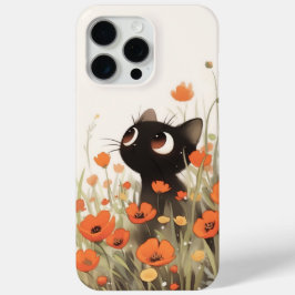 黒猫のポピー畑 iPhone 15 PRO MAXケース