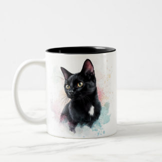 黒猫のマグカップにオリジナルテキストを追加 ツートーンマグカップ