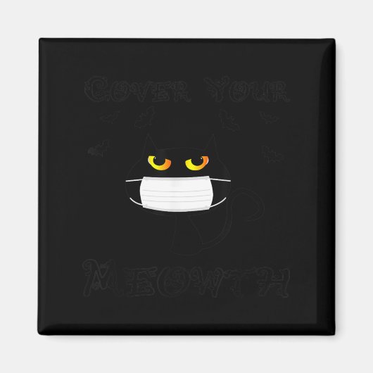 黒猫のマスクとコウモリのハロウィン メオース Funny Halloween マグネット (正面)