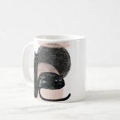 黒猫のミニマルイラスト、ネコ現代アート コーヒーマグカップ (正面左)