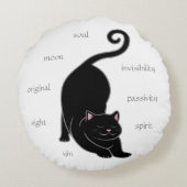 黒猫のヨガ＆編集可能テキスト ラウンドピロー (裏面)