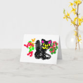 黒猫のラインの秋 カード (黄色い花)