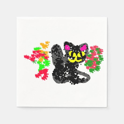 黒猫のラインの秋 スタンダードカクテルナプキン (正面)
