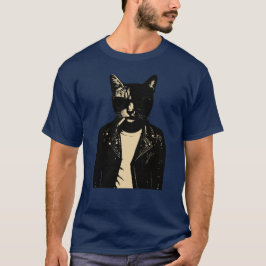 黒猫のレザースタイル Tシャツ