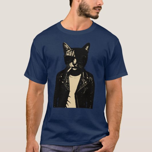 黒猫のレザースタイル Tシャツ (正面)