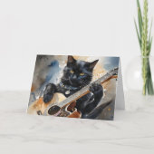 黒猫のロックスターがアコースティックギターを弾く空白 カード (正面)