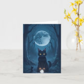 黒猫の不気味な森 シャイニー ホワイト クリスタル ブランク カード (黄色い花)