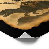 黒猫の侍が恐竜の噴火に乗り ポスター (角)