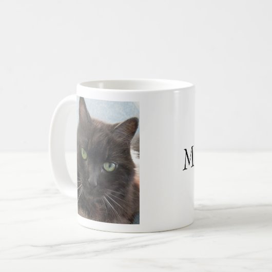 黒猫の写真パーソナライズされた名 コーヒーマグカップ (正面左)