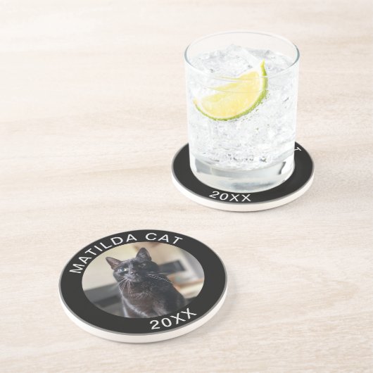 黒猫の写真名と年のペットカスタムコースター コースター (側面)