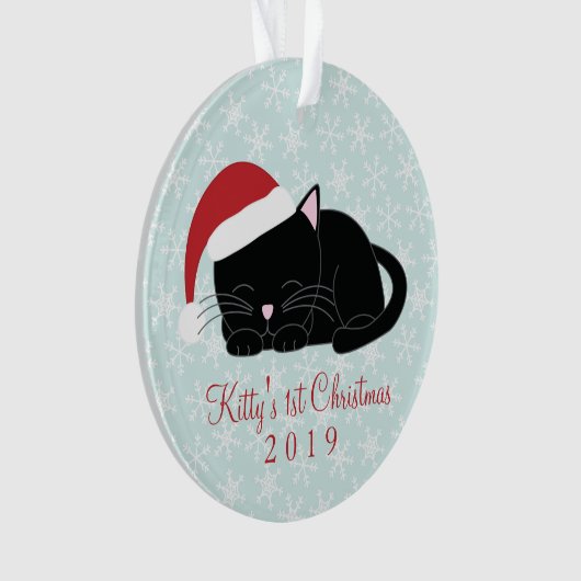 黒猫の初めてのクリスマス写真 オーナメント (正面)
