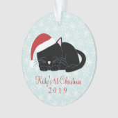 黒猫の初めてのクリスマス写真 オーナメント (正面)