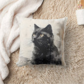 黒猫の動物墨絵 クッション (ブランケット)