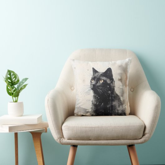 黒猫の動物墨絵 クッション (椅子)