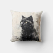 黒猫の動物墨絵 クッション (正面)