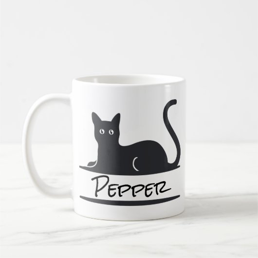 黒猫の名入れデザイン コーヒーマグカップ (左)