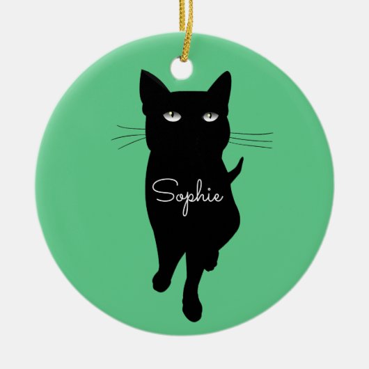 黒猫の名前入りギフト セラミックオーナメント (正面)