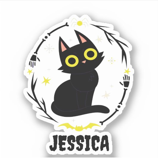 黒猫の名前 – ハロウィーン猫 シール (正面)