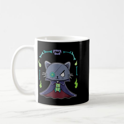 黒猫の吸血鬼ドラキュラとテディベア コーヒーマグカップ (左)